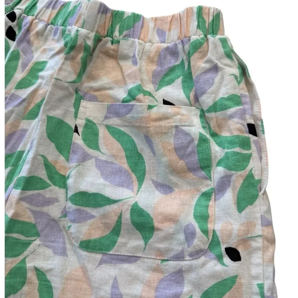 Gianni Bini Tropical Floral Shorts Linen Blend High Waist Casual Beachy Size XS